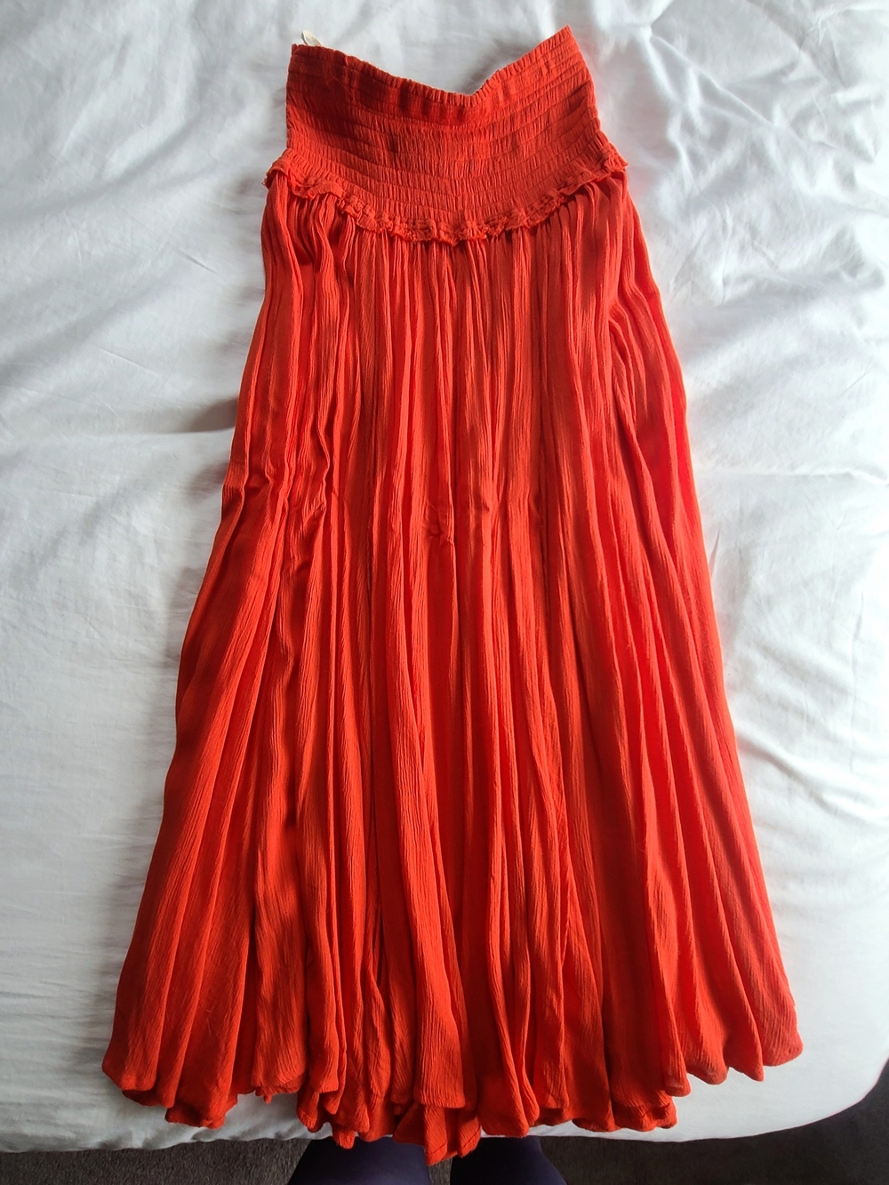 Urban Outfitters Red Smocked Waist Flowy Maxi Skirt